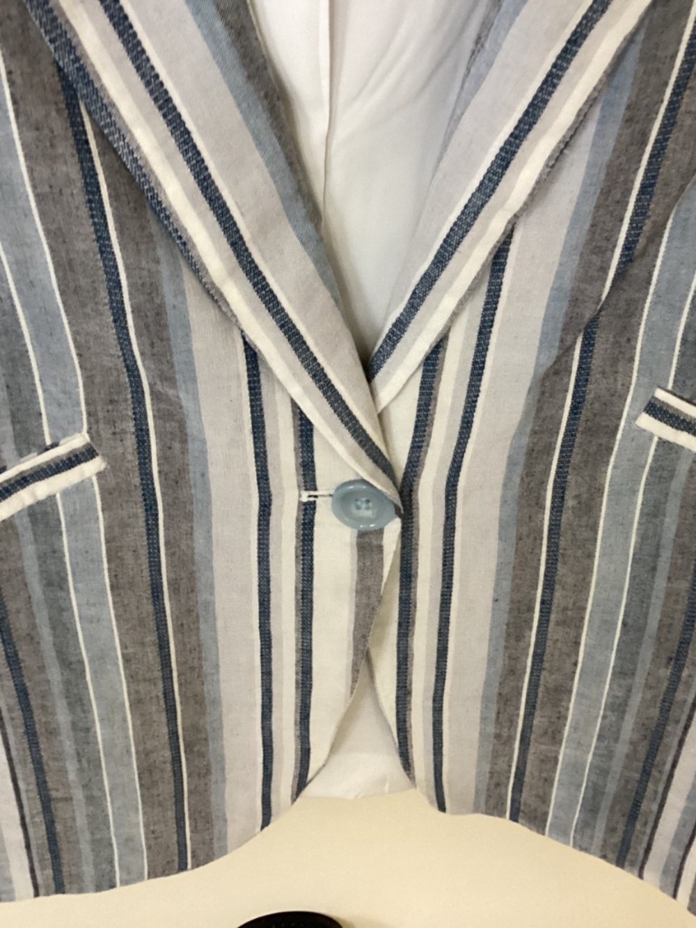 NWOT - DREW STRIPED BLUE GRAY WHITE JACKET - LINEN BLEND - SIZE S - Picture 4 of 10